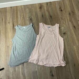 Old Navy Womens Tank Top Lot Size Small Gray Pink Striped Cotton Sleeveless